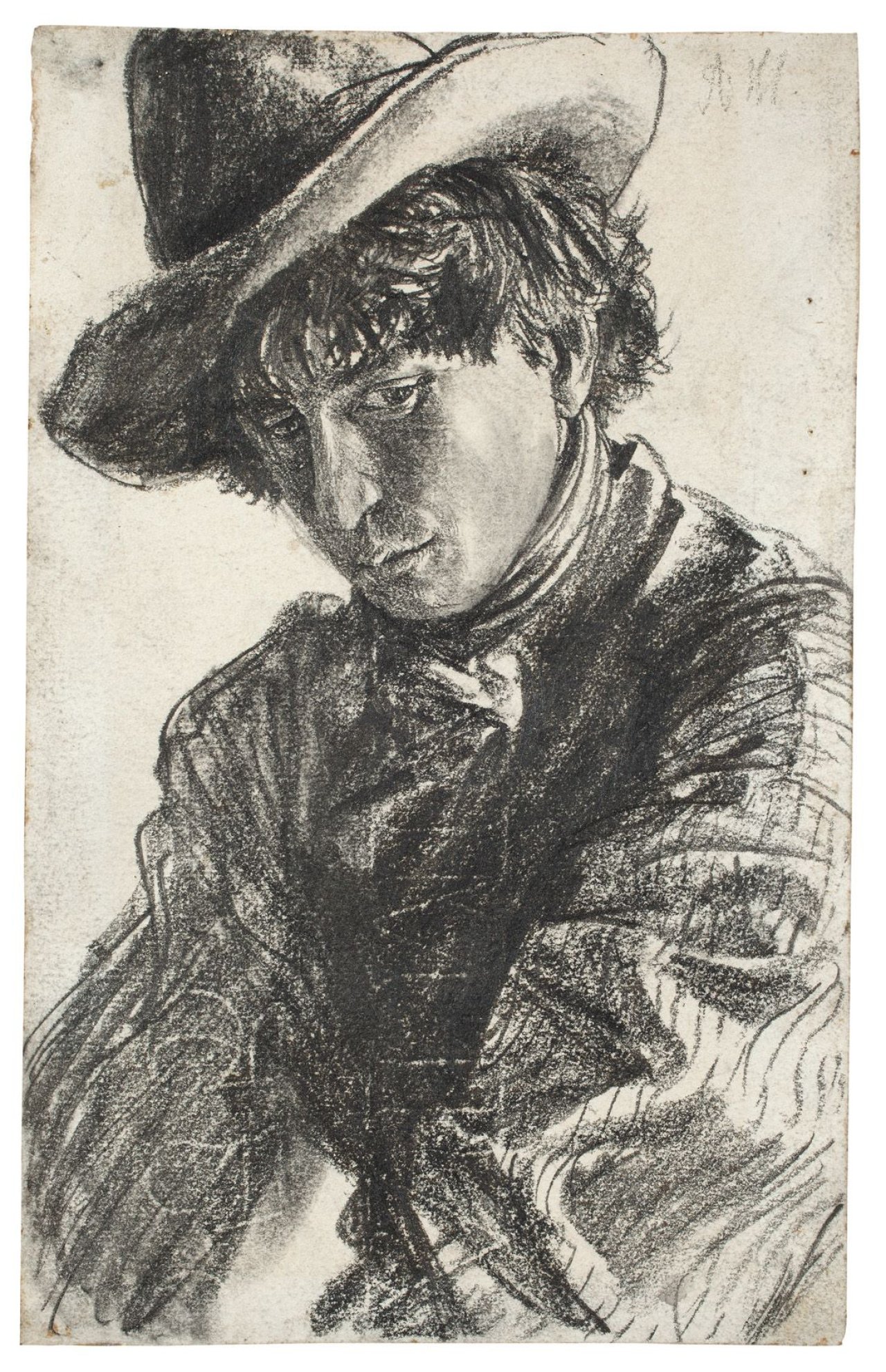 This picture shows the following artwork: Adolph Menzel. Young man with hat. (after) 1875.