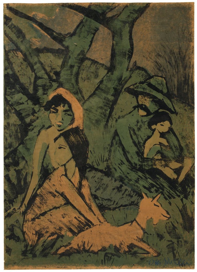 This picture shows the following artwork: Otto Mueller. „Lagernde Zigeunerfamilie mit Ziege“. 1926/27.