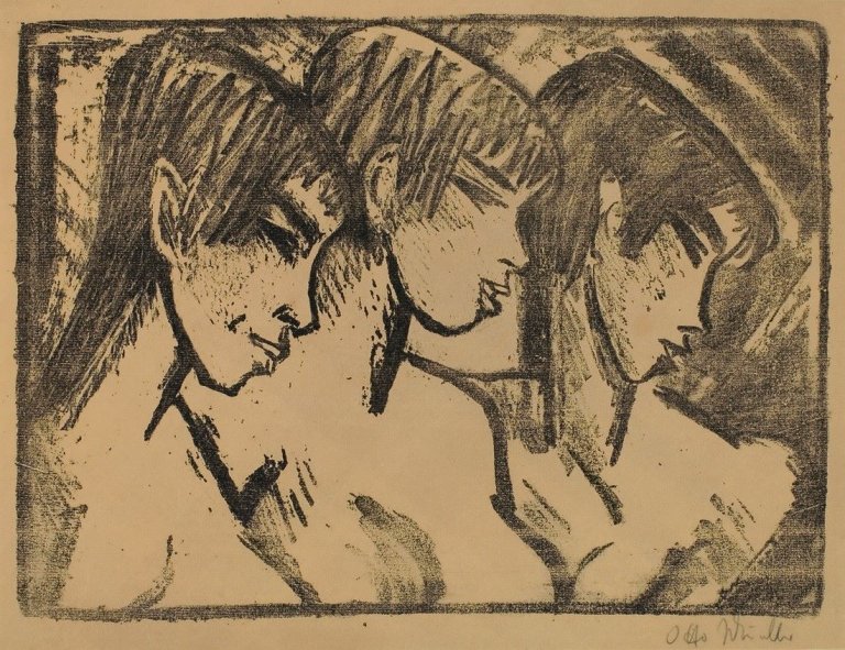 This picture shows the following artwork: Otto Mueller. „Drei Mädchen im Profil (Drei Mädchenköpfe)“. 1921.