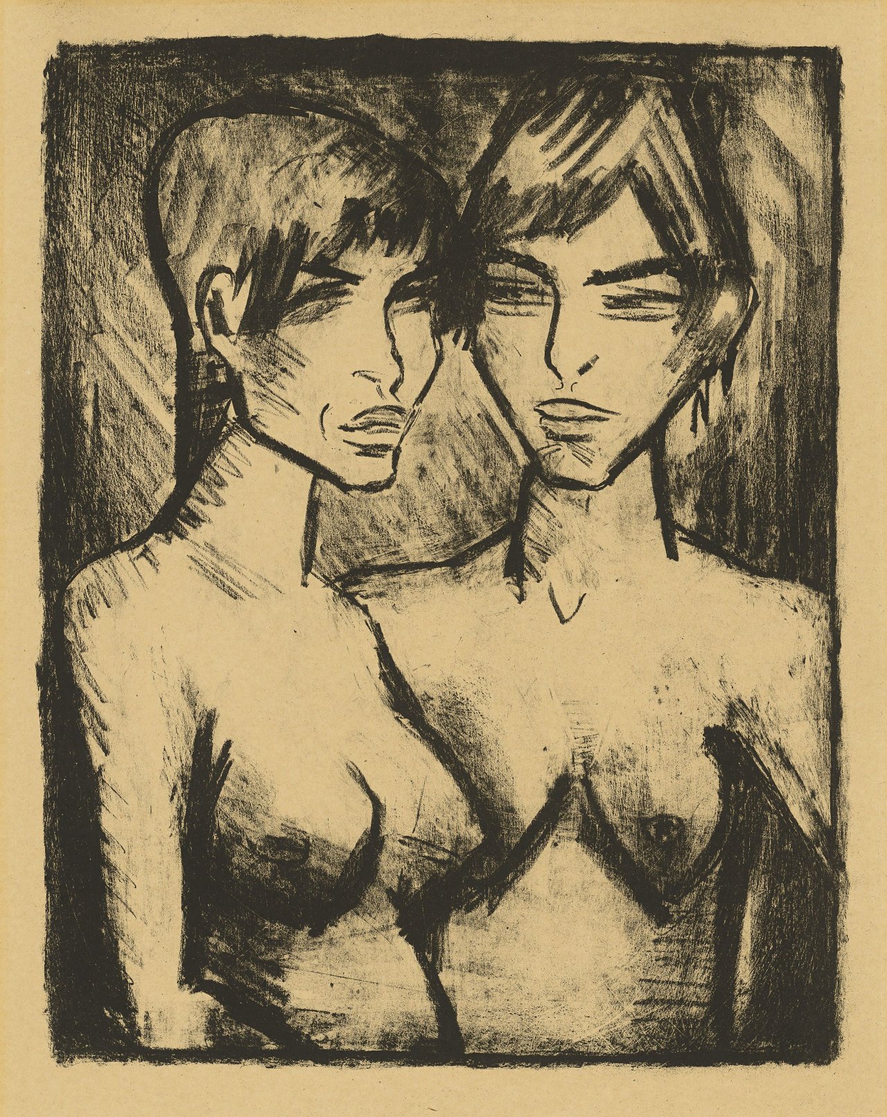This picture shows the following artwork: Otto Mueller. „Zwei Mädchen - Halbakte“. 1920.
