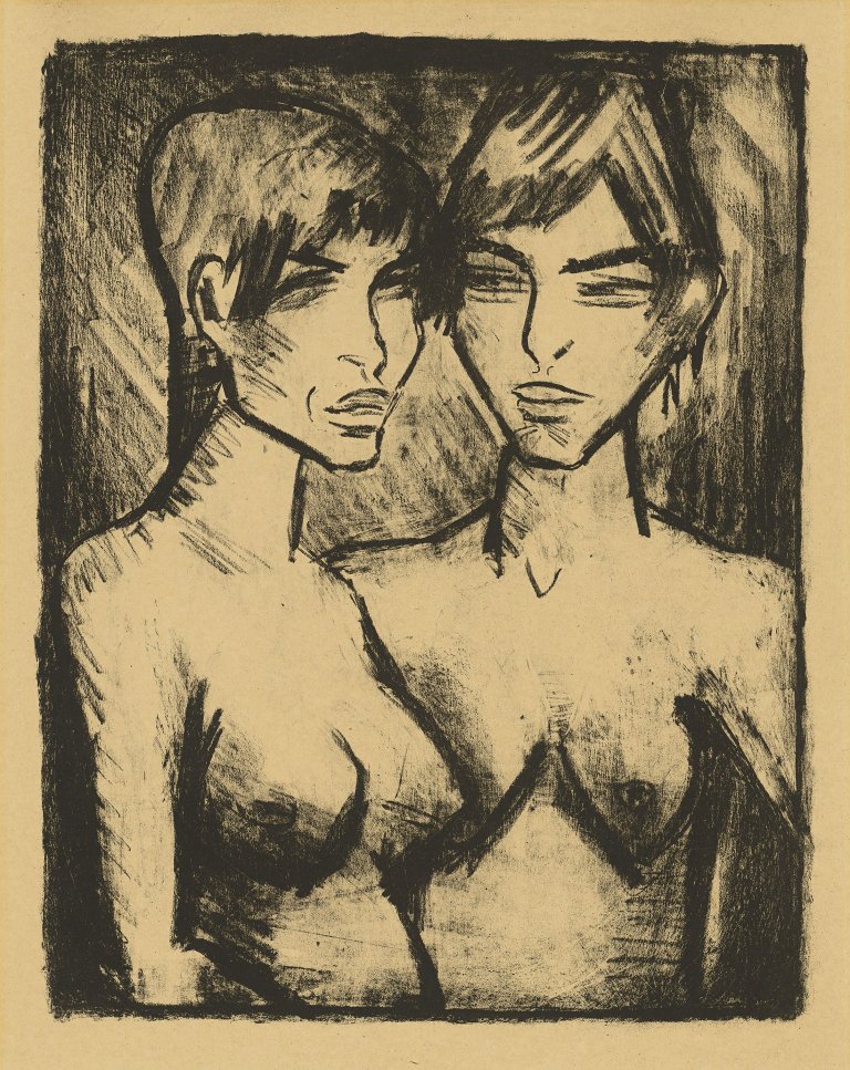 This picture shows the following artwork: Otto Mueller. „Zwei Mädchen - Halbakte“. 1920.