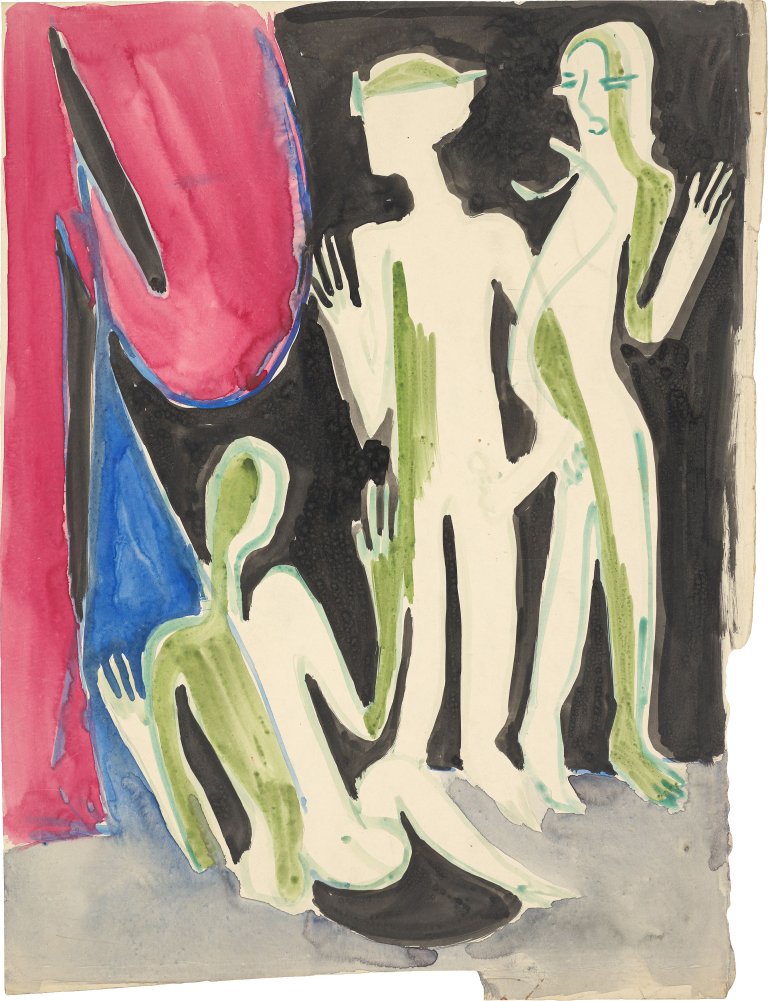 This picture shows the following artwork: Ernst Ludwig Kirchner. 3 figures in the woods.