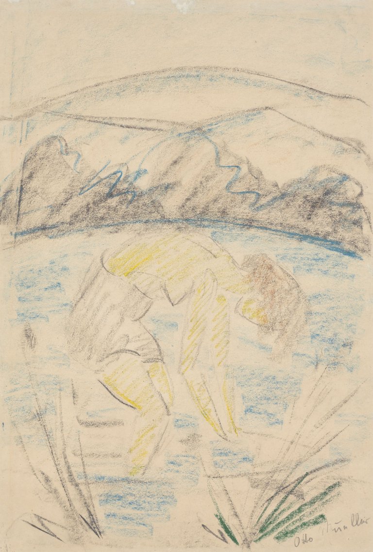 This picture shows the following artwork: Otto Mueller. ”Badendes Mädchen im See”. Circa 1923.