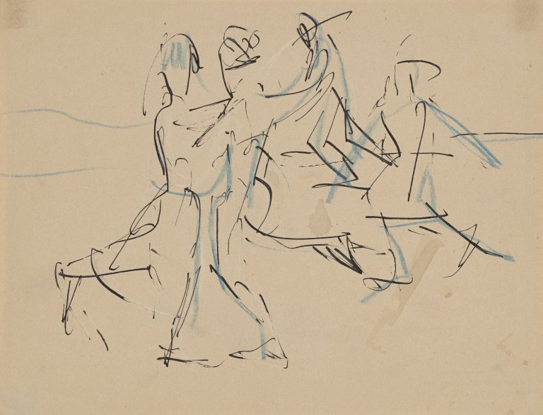 This picture shows the following artwork: Ernst Ludwig Kirchner. Ice skaters (dancing). Circa 1920.