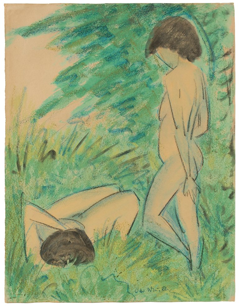 This picture shows the following artwork: Otto Mueller. „Zwei weibliche Akte im Wald“.