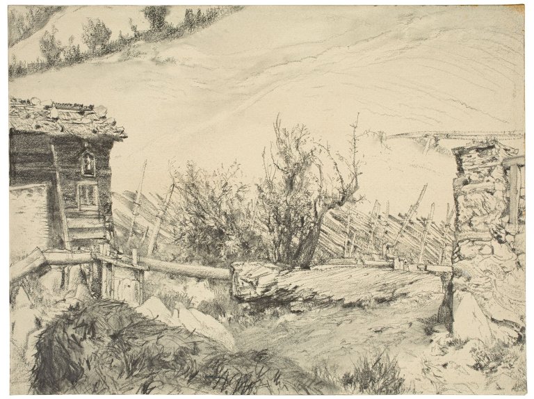 This picture shows the following artwork: Adolph Menzel. On the Mountainside. Circa 1872/74.