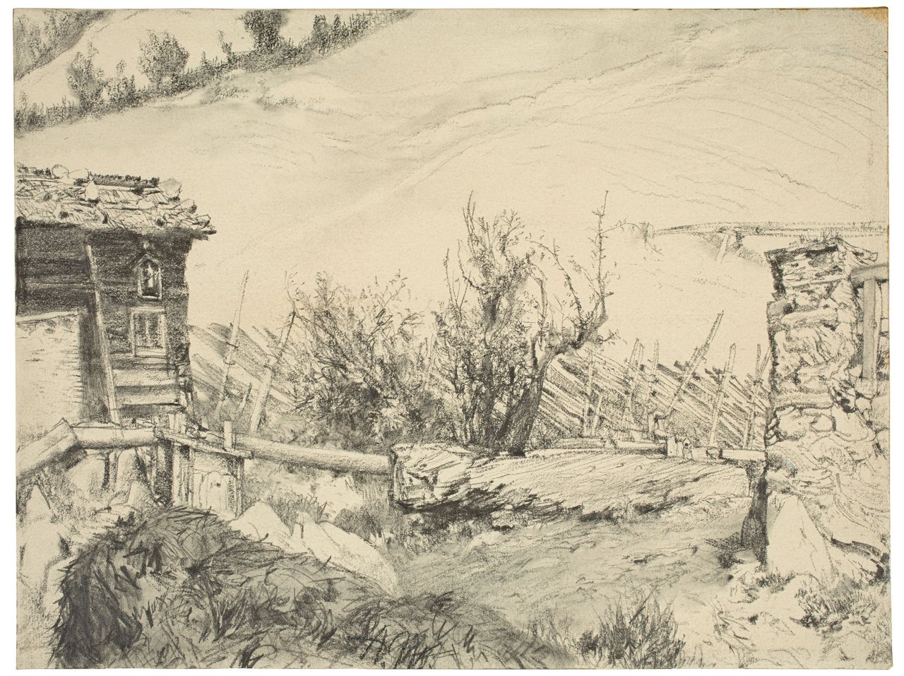 This picture shows the following artwork: Adolph Menzel. On the Mountainside. Circa 1872/74.