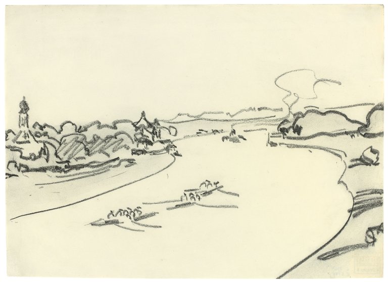 This picture shows the following artwork: Ernst Ludwig Kirchner. Partie an der Elbe mit Ruderbooten. Circa 1908/10.