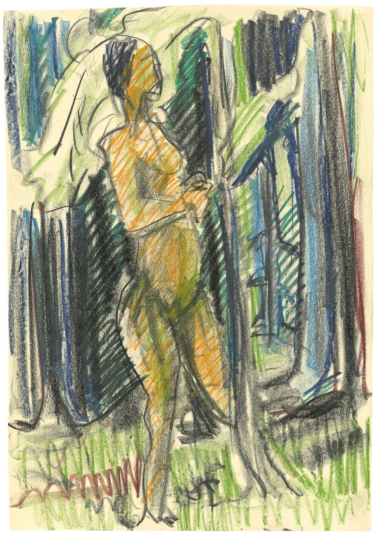 This picture shows the following artwork: Ernst Ludwig Kirchner. Standing Nude in the Forest. Circa 1921/22.