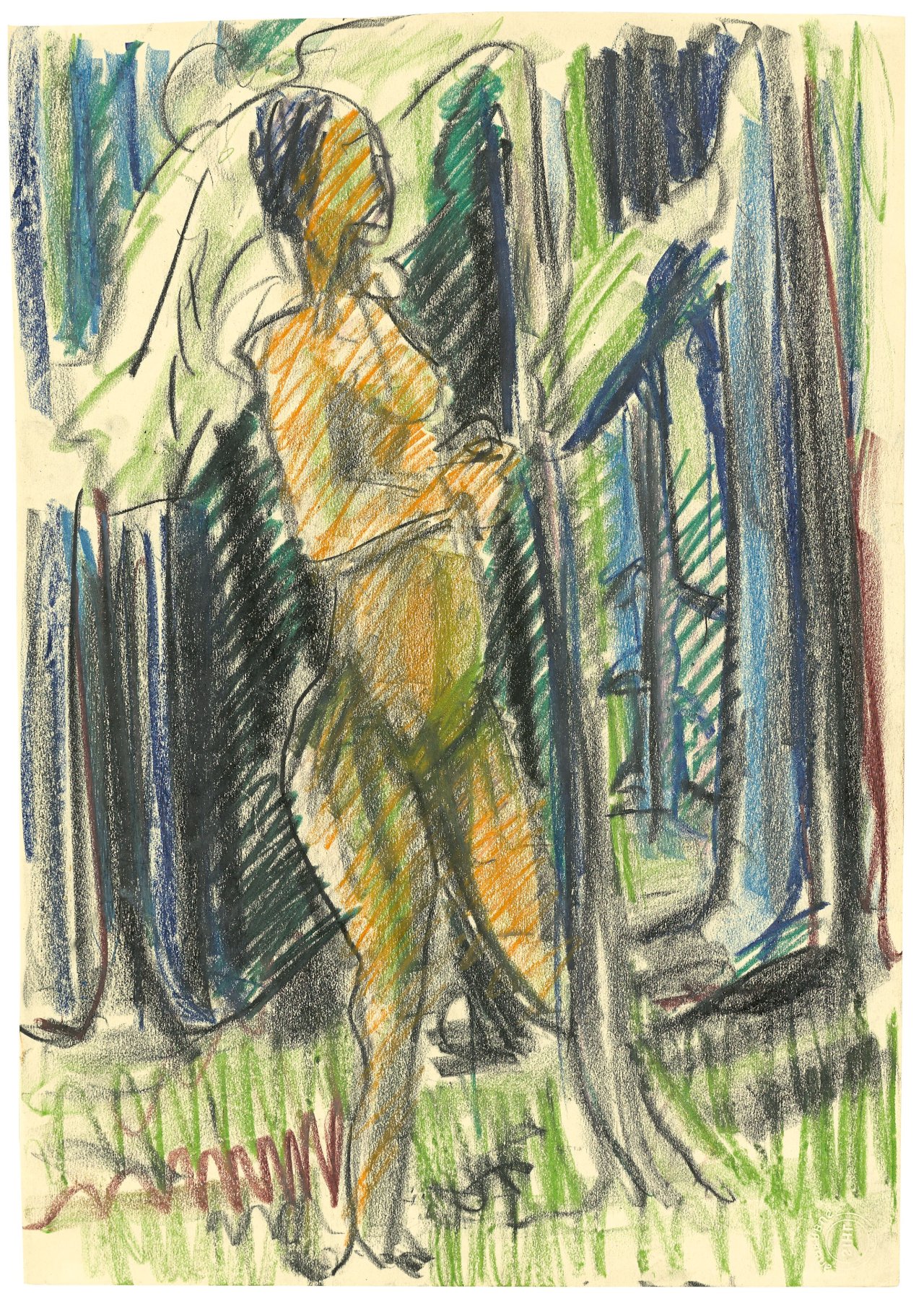 This picture shows the following artwork: Ernst Ludwig Kirchner. Standing Nude in the Forest. Circa 1921/22.