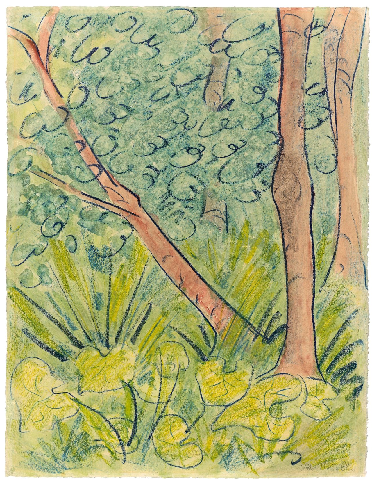 This picture shows the following artwork: Otto Mueller. ”Waldlandschaft mit Gräsern und Pflanzen”. 1924.