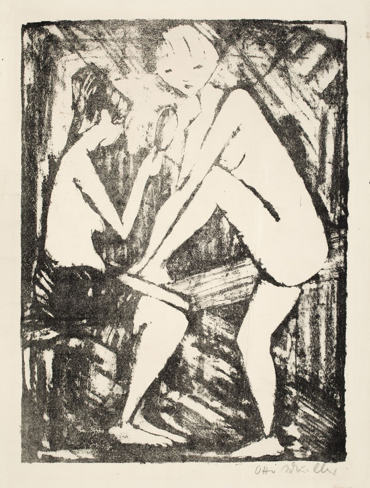 This picture shows the following artwork: Otto Mueller. „Zwei Mädchen mit Handspiegel (1)“. Circa 1919.