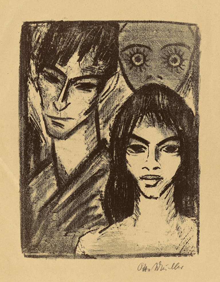 This picture shows the following artwork: Otto Mueller. "Selbstbildnis mit Modell und Maske (Paar mit Maske)". 1921-22.