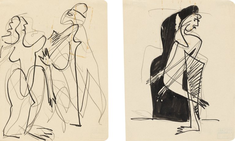 This picture shows the following artwork: Ernst Ludwig Kirchner. Mann und Frau / Auf einem Bein. Circa 1929/30.