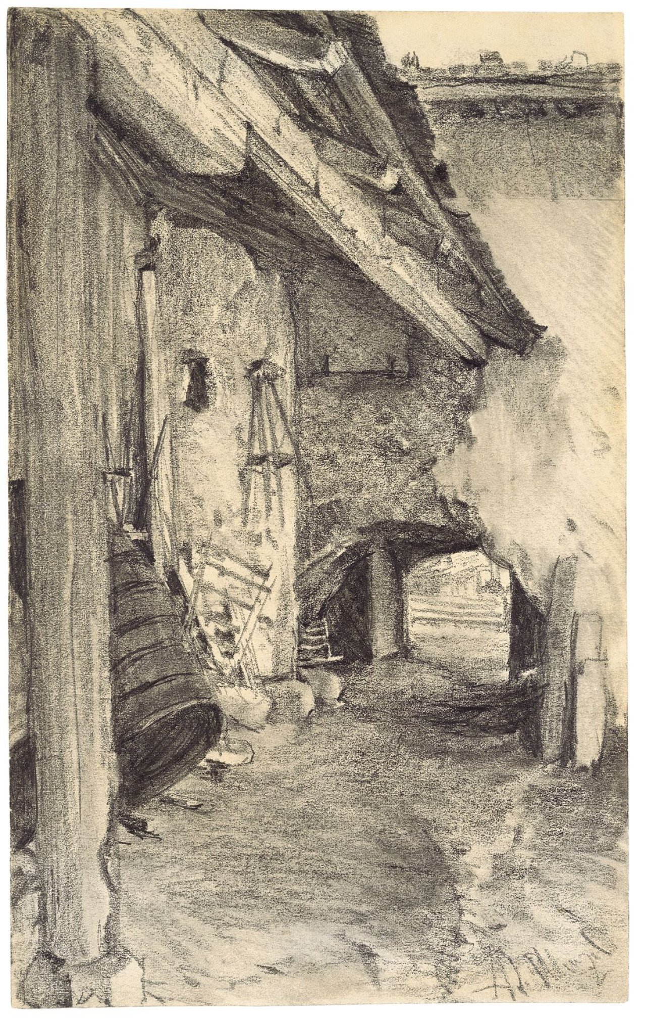 This picture shows the following artwork: Adolph Menzel. Alter Hof. 1880s.