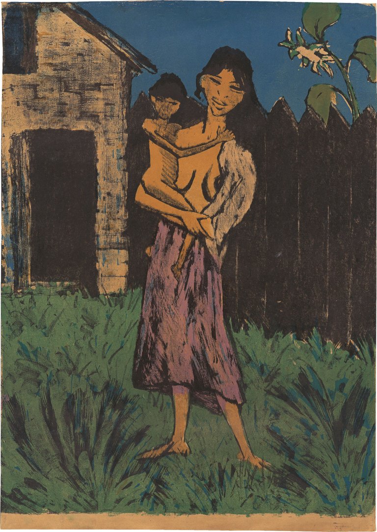This picture shows the following artwork: Otto Mueller. ”Stehende Zigeunerin mit Kind auf dem Arm”. 1927.