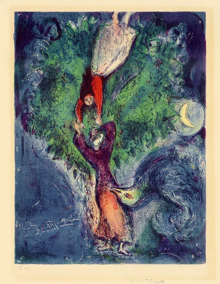 Auf diesem Bild ist das folgende Kunstwerk zu sehen: Marc Chagall. Aus: „Arabian Nights“. 1948.