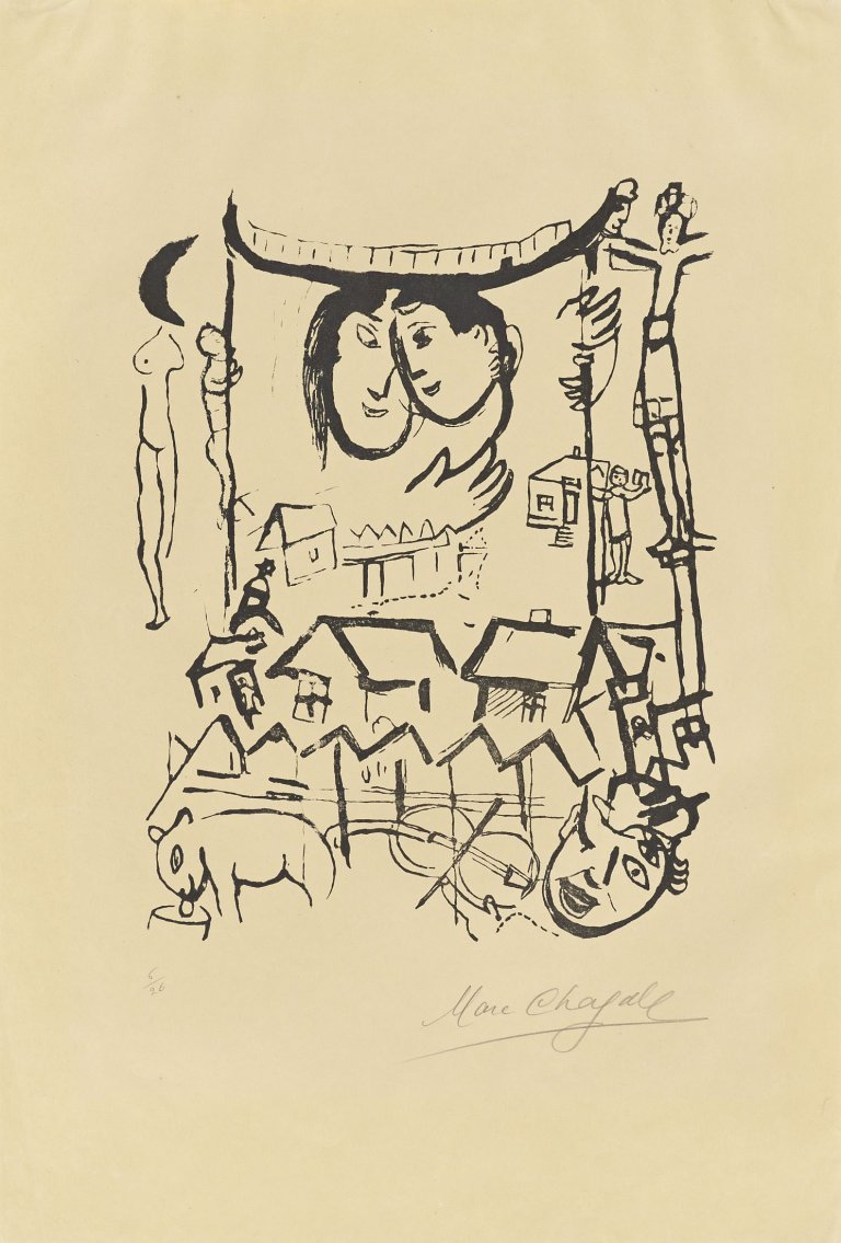 Auf diesem Bild ist das folgende Kunstwerk zu sehen: Marc Chagall. Aus „Poemes“. 1968.