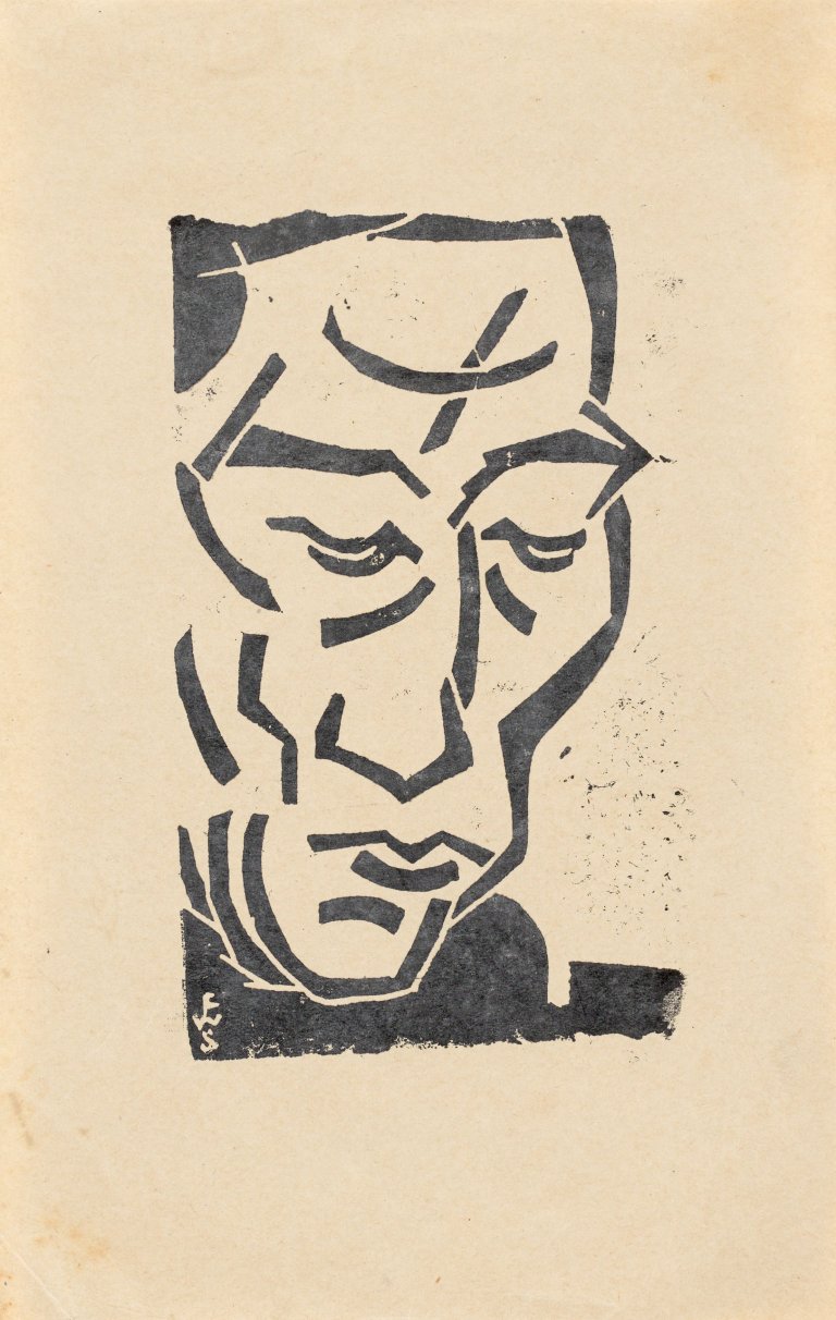 Auf diesem Bild ist das folgende Kunstwerk zu sehen: Franz Wilhelm Seiwert. „Kopf im Dreiviertelprofil“. Um 1919.