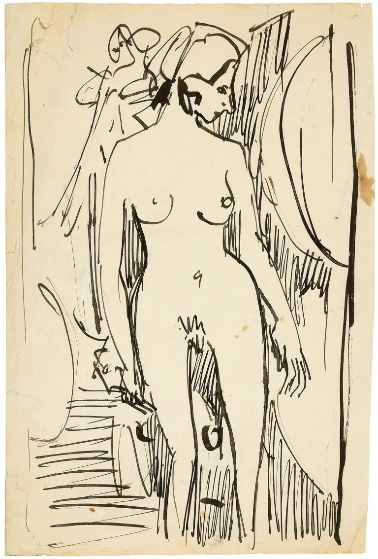 This picture shows the following artwork: Ernst Ludwig Kirchner. Stehender weiblicher Akt. Presumably circa 1911.