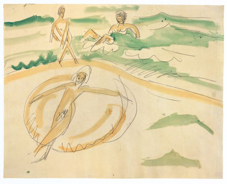 This picture shows the following artwork: Ernst Ludwig Kirchner. Badende am Fehmarnstrand. 1913.
