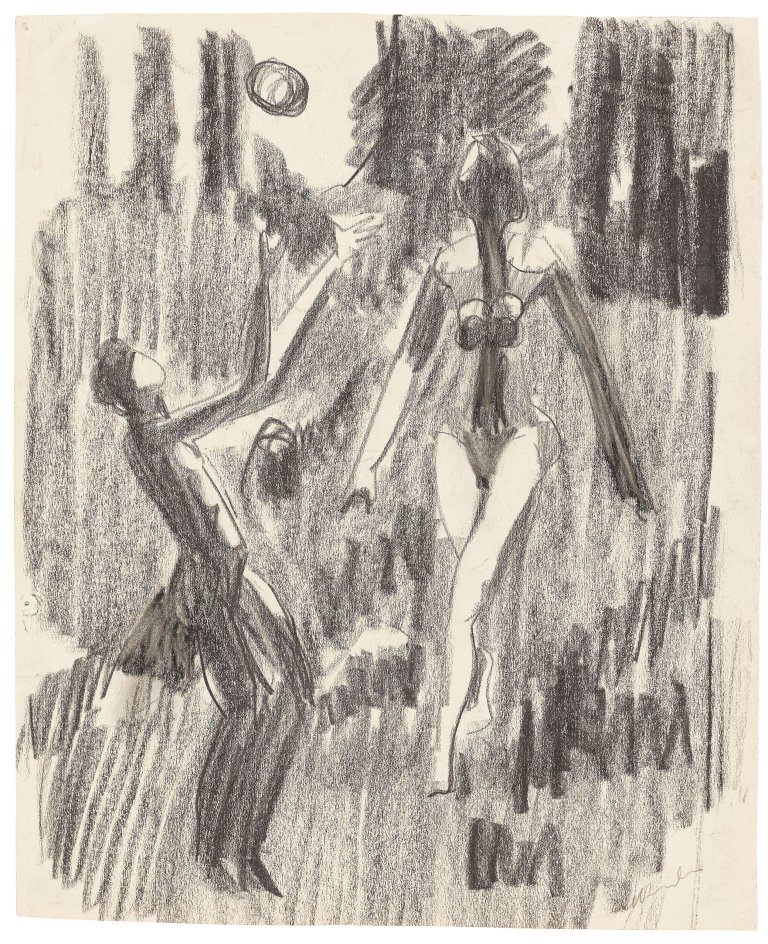 This picture shows the following artwork: Ernst Ludwig Kirchner. ”Ballspielende Akte”. Circa 1932.