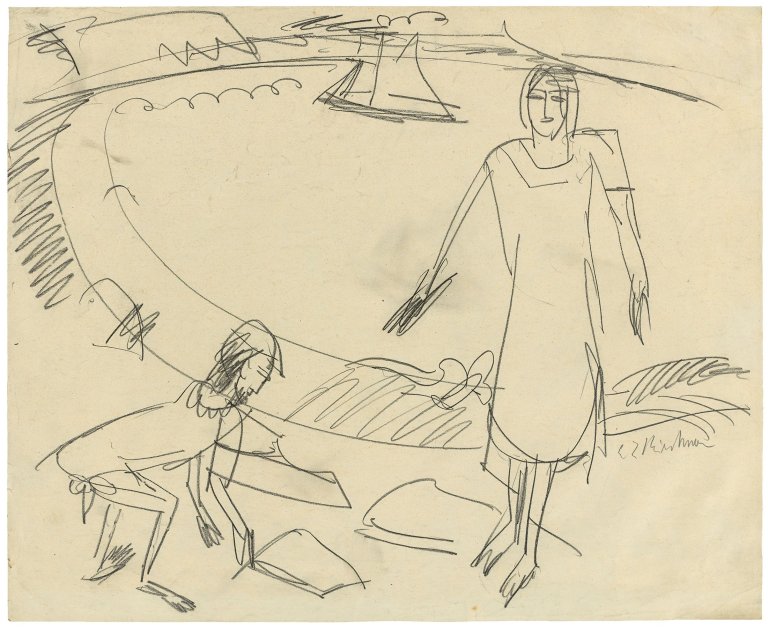 This picture shows the following artwork: Ernst Ludwig Kirchner. Zwei Menschen am Strand von Fehmarn. Circa 1912.