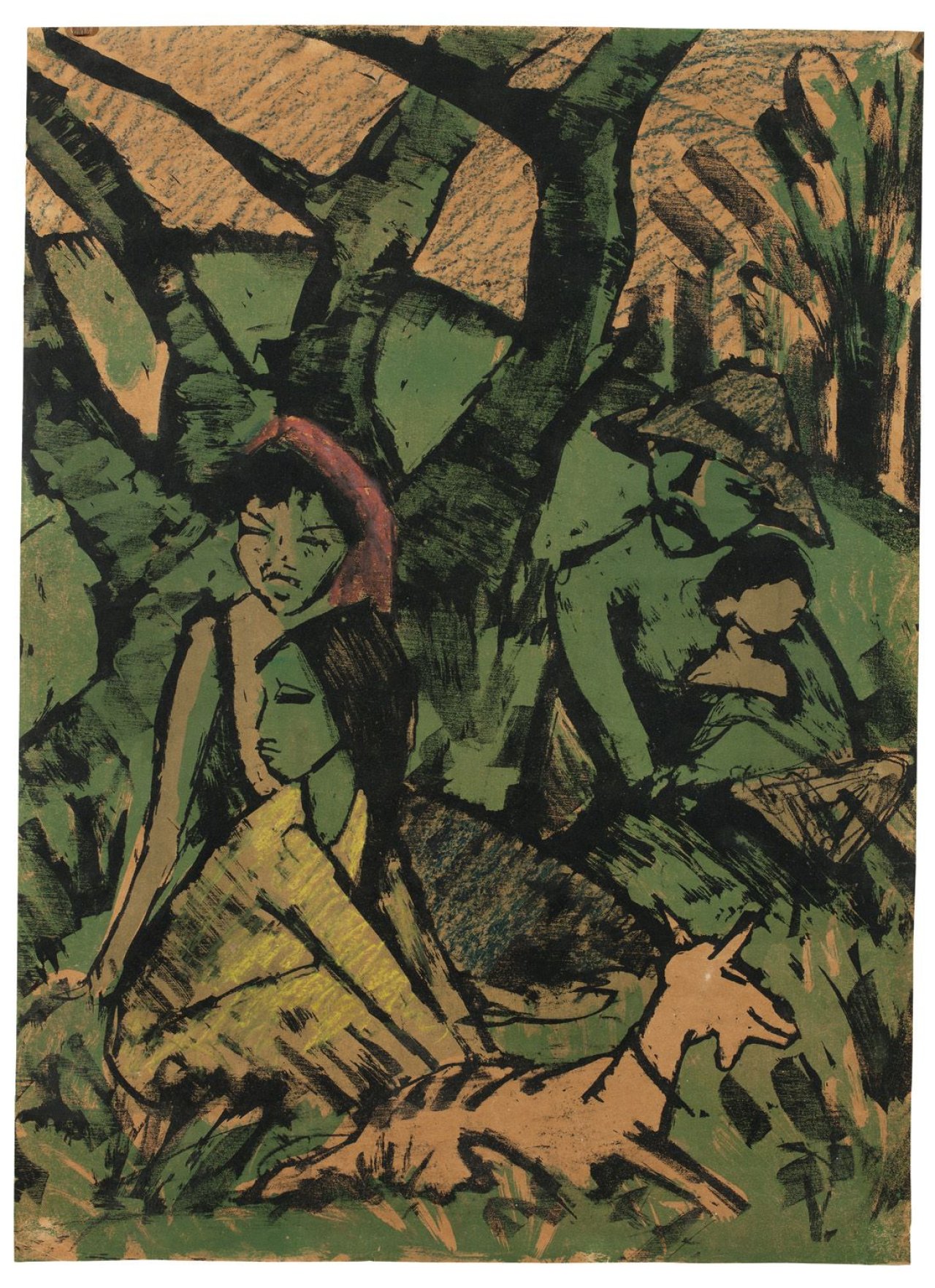 Auf diesem Bild ist das folgende Kunstwerk zu sehen: Otto Mueller. „Lagernde Zigeunerfamilie mit Ziege“. 1926/27.