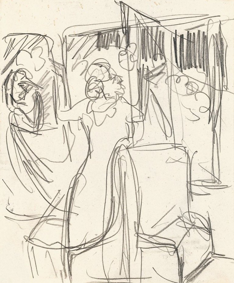 This picture shows the following artwork: Ernst Ludwig Kirchner. Untitled (in der Eisenbahn). 1920s.