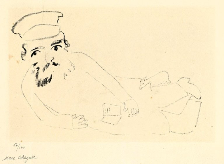 Auf diesem Bild ist das folgende Kunstwerk zu sehen: Marc Chagall. „Homme avec livre“. 1922/23.