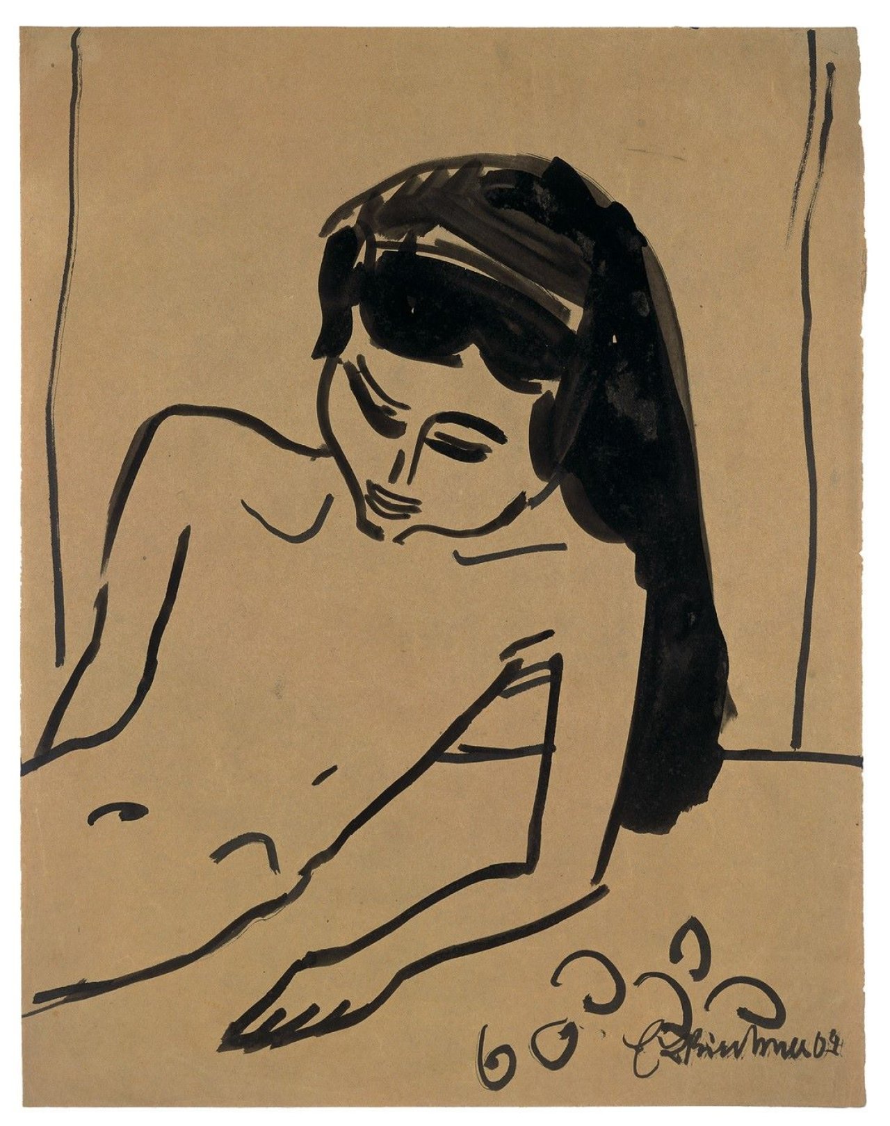 Auf diesem Bild ist das folgende Kunstwerk zu sehen: Ernst Ludwig Kirchner. Mädchen mit offenem Haar. 1909.