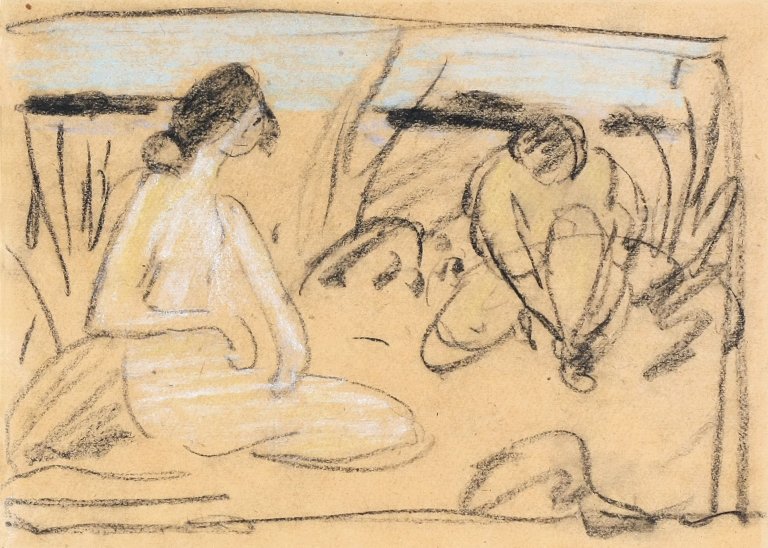 This picture shows the following artwork: Otto Mueller. „Zwei Badende am Ufer“. Circa 1913.