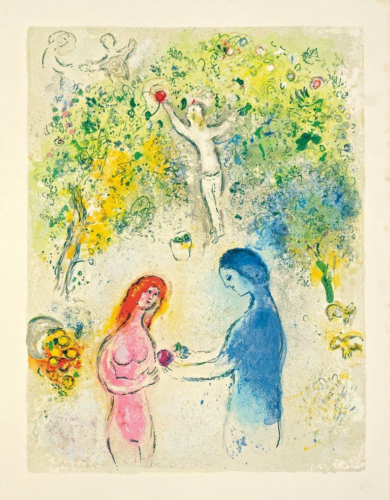 Auf diesem Bild ist das folgende Kunstwerk zu sehen: Marc Chagall. „Aus: Daphnis und Chloé (Titelblatt)“. 1961.