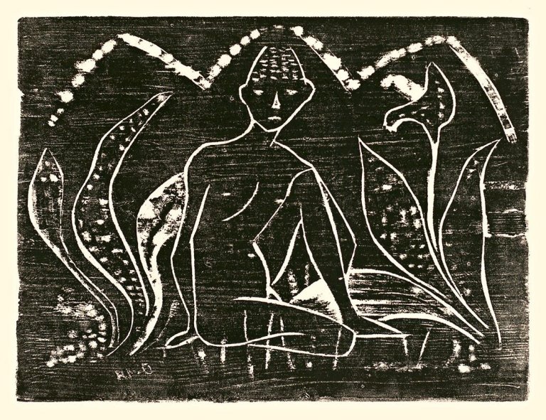 This picture shows the following artwork: Otto Mueller. „Knabe zwischen Blattpflanzen“. 1912.