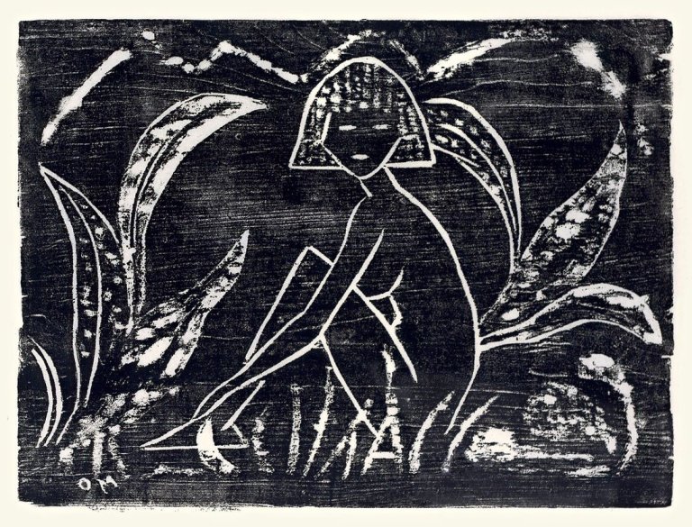 This picture shows the following artwork: Otto Mueller. „Mädchen zwischen Blattpflanzen“. 1912.