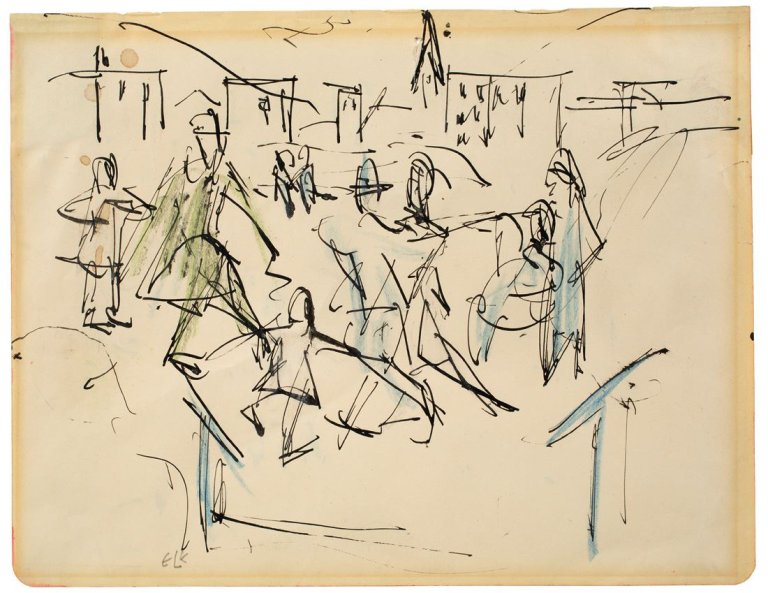 This picture shows the following artwork: Ernst Ludwig Kirchner. Schlittschuhläufer auf dem Davoser See. Circa 1926.