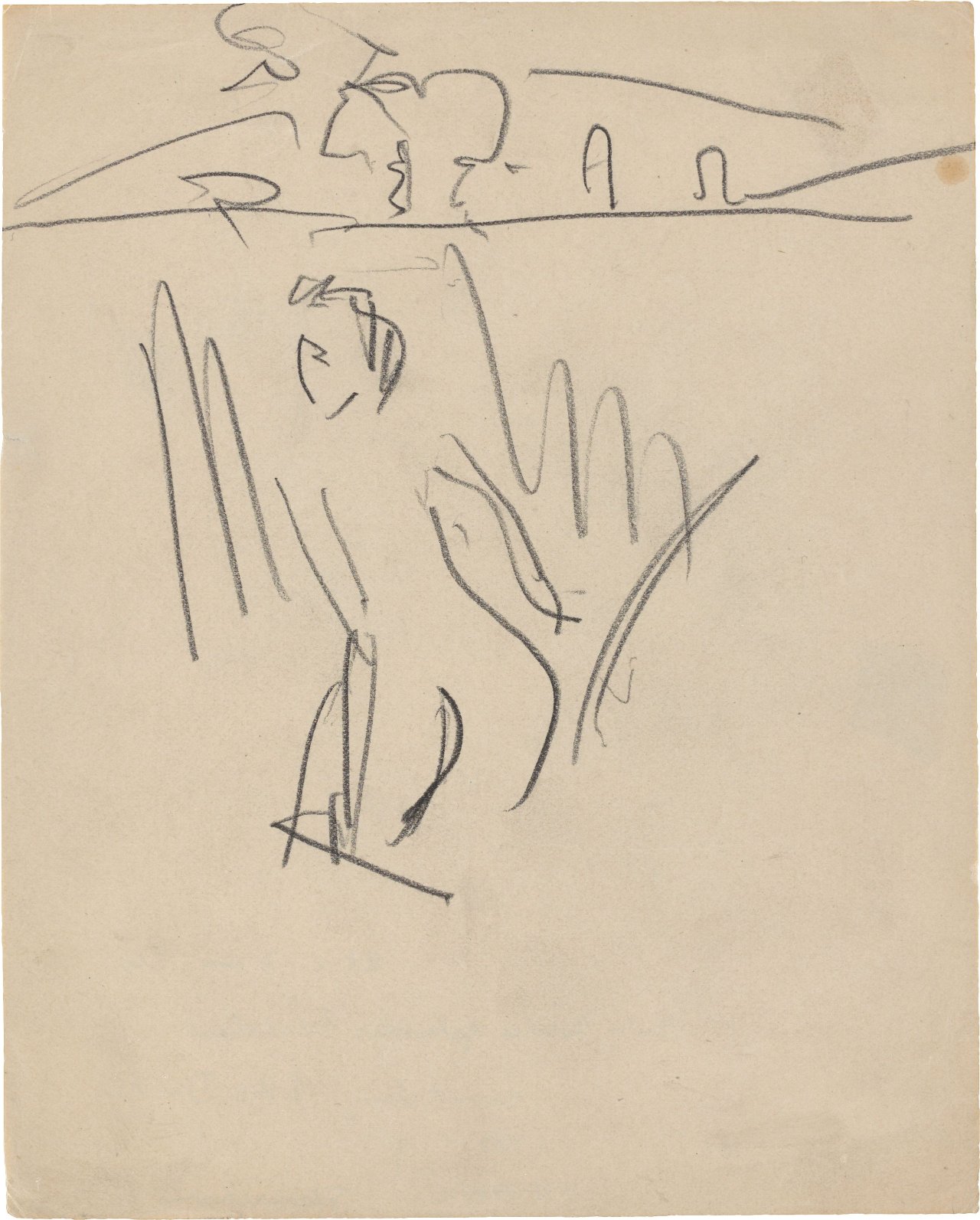 Auf diesem Bild ist das folgende Kunstwerk zu sehen: Ernst Ludwig Kirchner. „In's Wasser gehendes Mädchen“. 1909.