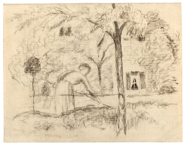 This picture shows the following artwork: August Macke. „Frau bei der Gartenarbeit“. 1910.