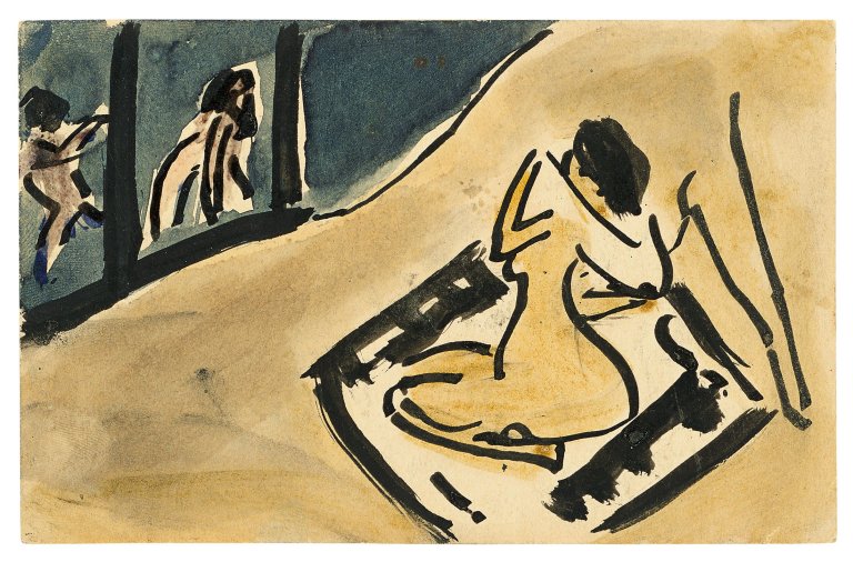 This picture shows the following artwork: Ernst Ludwig Kirchner. Badende, sich abtrocknend. 1910.