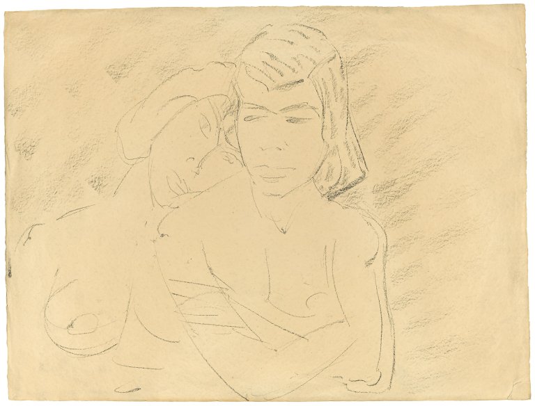 This picture shows the following artwork: Otto Mueller. „Zwei junge Zigeunerinnen (Zwei Mädchenköpfe)“. Circa 1929.