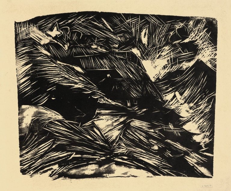 This picture shows the following artwork: Ernst Ludwig Kirchner. „Stafelalp bei Mondschein“. 1918.