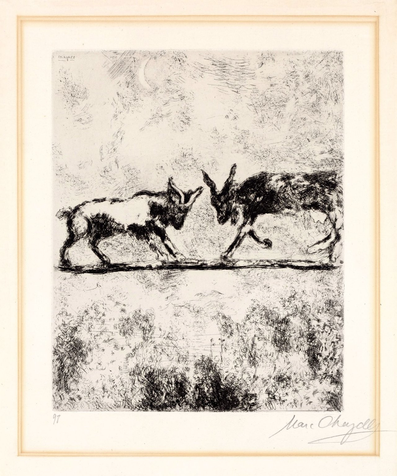 Auf diesem Bild ist das folgende Kunstwerk zu sehen: Marc Chagall. „Les deux chevres“. 1952.