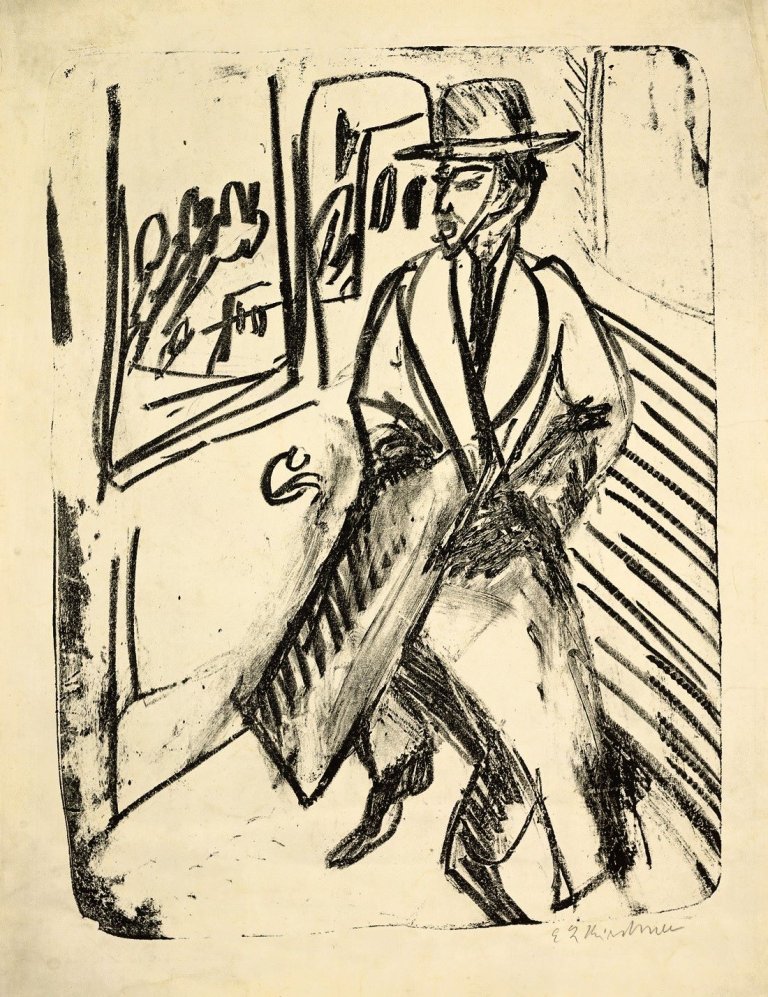 This picture shows the following artwork: Ernst Ludwig Kirchner. „Reisender im Coupé“. 1912.