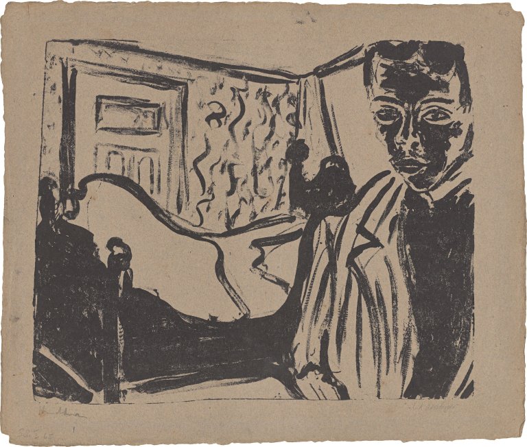 This picture shows the following artwork: Ernst Ludwig Kirchner. ”Selbstportrait in Kammer”. 1907.