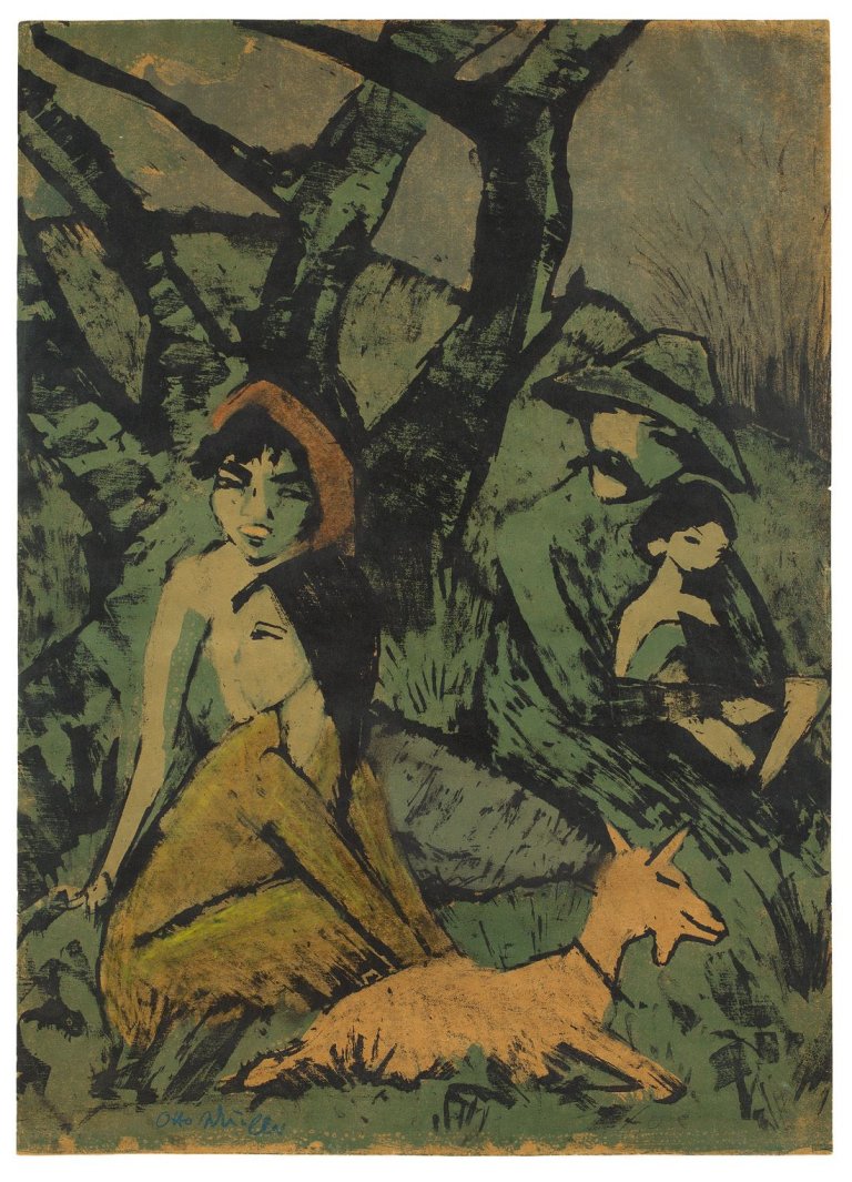 This picture shows the following artwork: Otto Mueller. „Lagernde Zigeunerfamilie mit Ziege“. 1926/27.