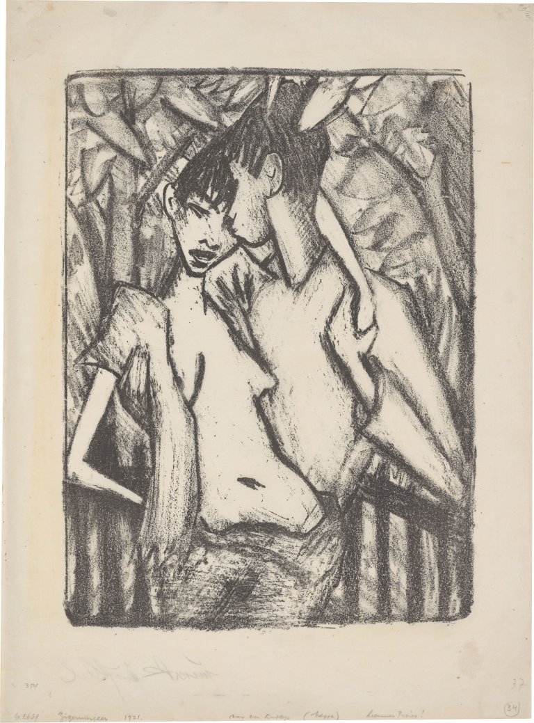 This picture shows the following artwork: Otto Mueller. ”Zigeuner-Liebespaar 2”. 1921/22.