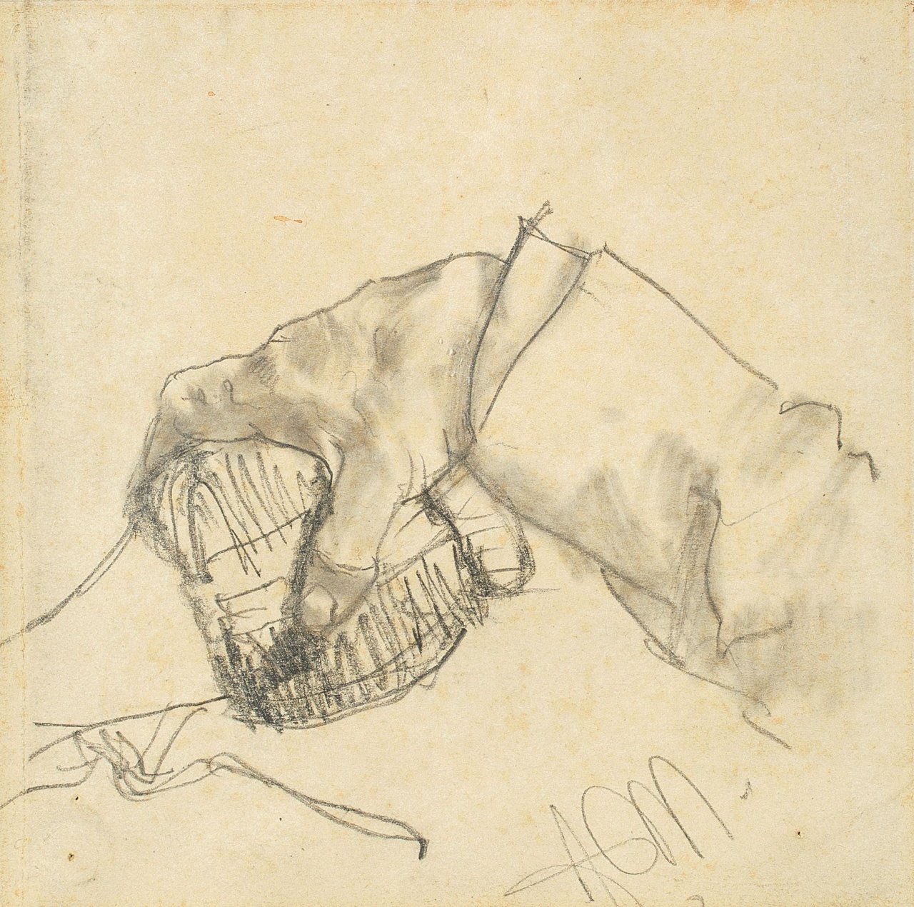 Auf diesem Bild ist das folgende Kunstwerk zu sehen: Adolph Menzel. Rechte Hand mit Korbflasche. 1889.