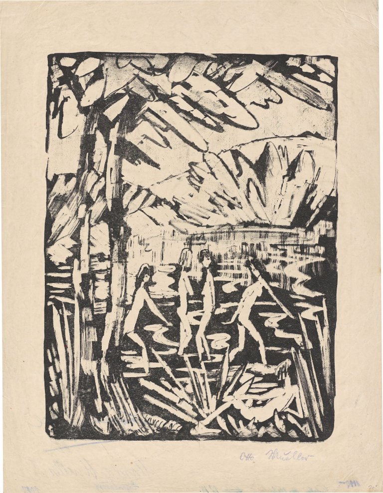 This picture shows the following artwork: Otto Mueller. ”Fünf Mädchen am Waldteich (2)”. 1919.