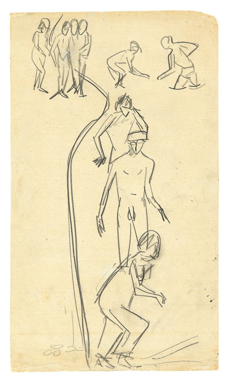 This picture shows the following artwork: Ernst Ludwig Kirchner. „Badende an der Elbe“. 1910.