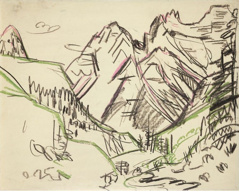 This picture shows the following artwork: Ernst Ludwig Kirchner. Berglandschaft (Sertigtal). Um 1923.